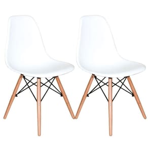 Kit Com 2 Cadeiras Charles Eames Dsw Branca - Base Madeira
