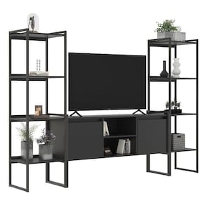 Rack 2 Portas Com Estante Clean Preto Onix