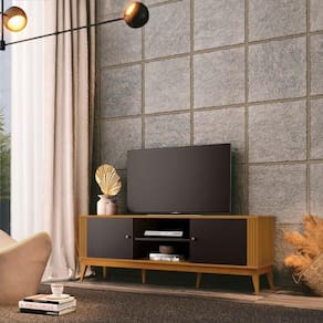 Rack Grécia 2 Portas 160cm Tv 60 Polegadas Ripado Lateral Cor:cedro/preto Cedro/preto