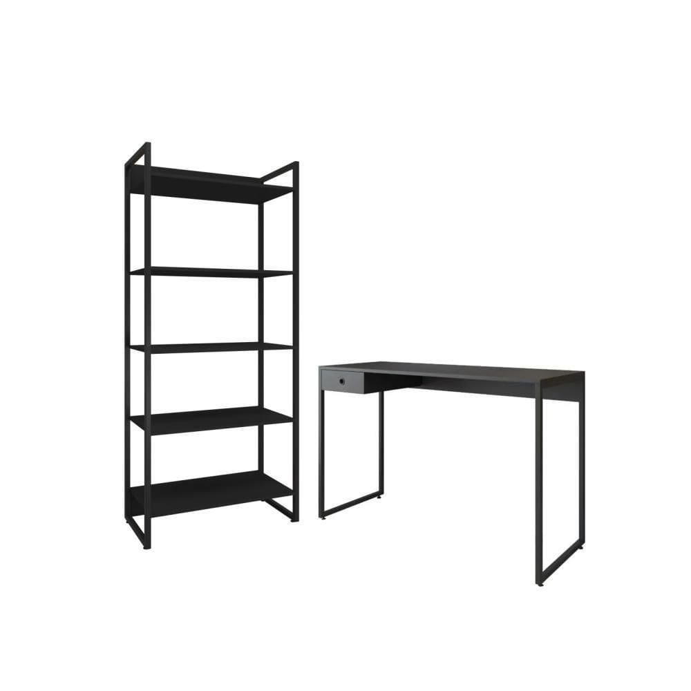 Jogo De Escritorio Estante E Escrivaninha Ade Preto