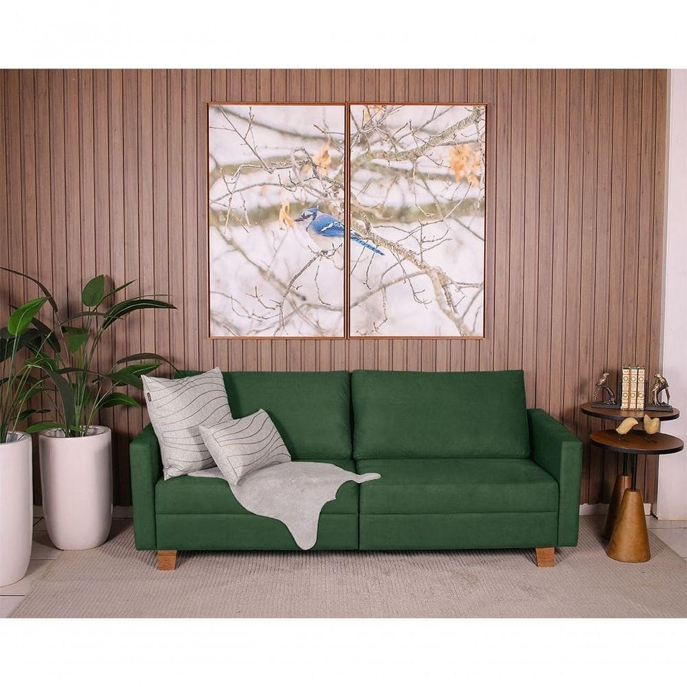 Sofá 3 Lugares 2,00m Fixo Veludo Plaza Verde - Straub Web