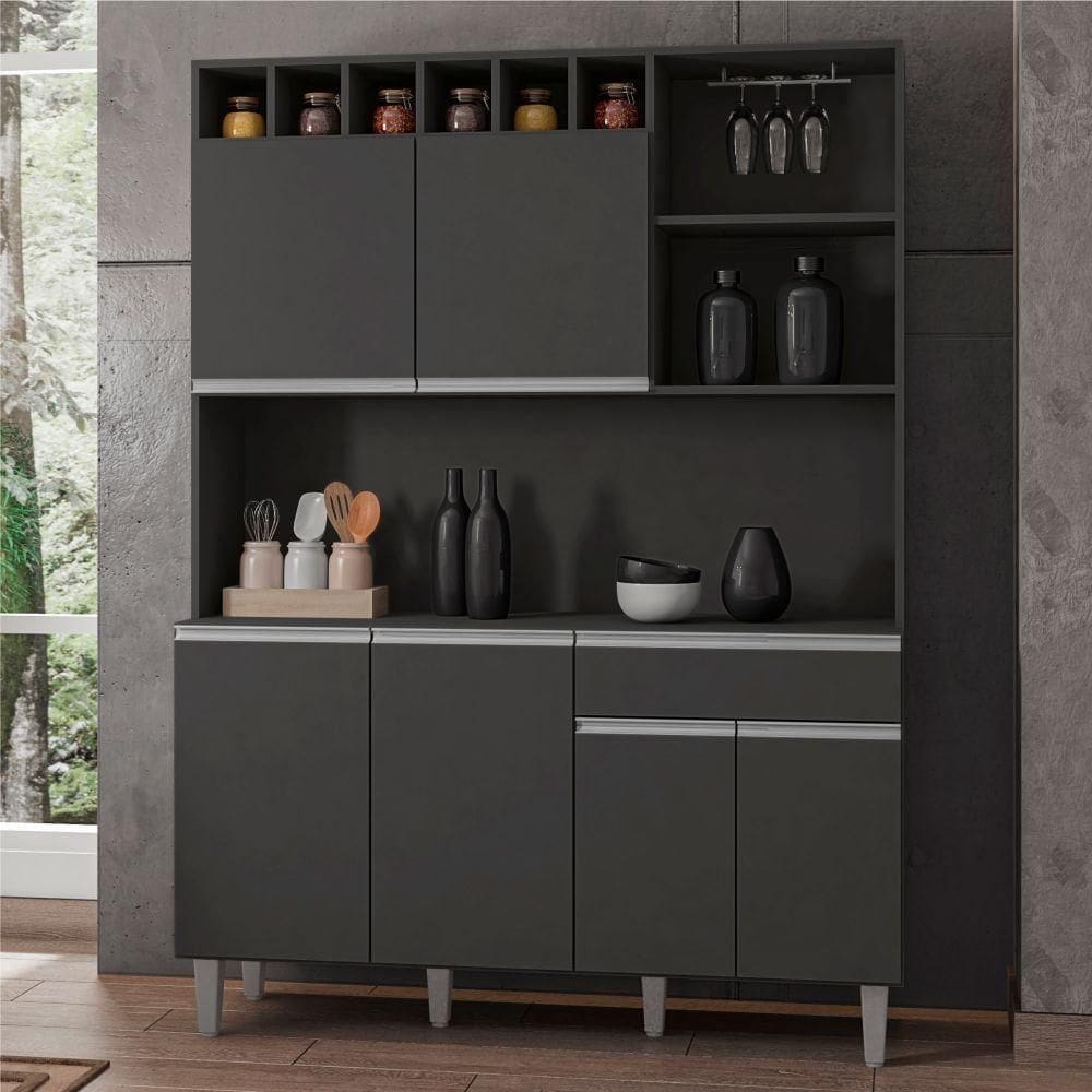 Armário De Cozinha Memphis 6 Portas Cinza