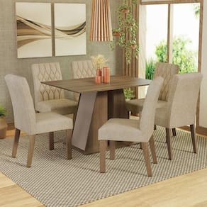 Conjunto Sala De Jantar Mesa Tampo De Madeira 6 Cadeiras Rustic/crema/imperial Fabiana Madesa Rustic/crema/imperial