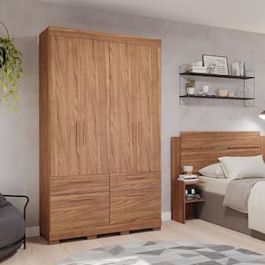 Guarda-roupa Casal 4 Portas de Bater 1 Basculante 3 Gavetas Mdf Coimbra Espresso Móveis Cinamomo