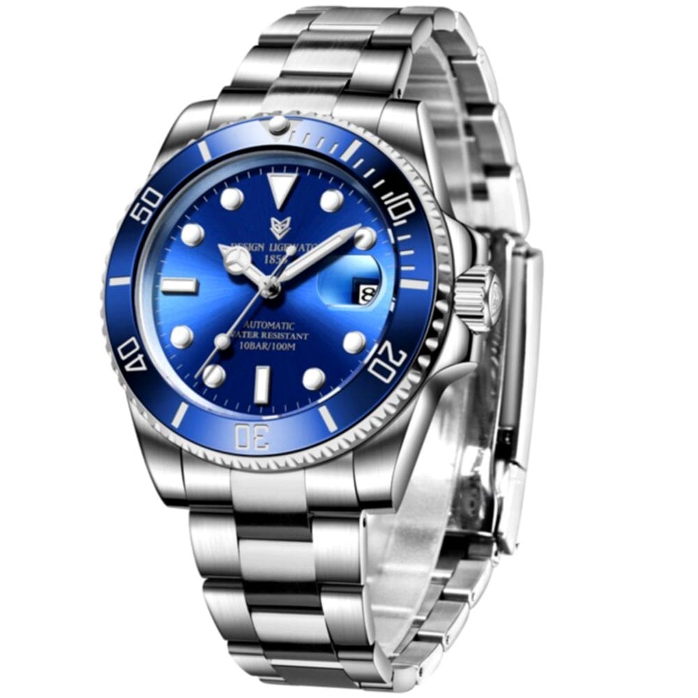 Relógio de pulso mecânico masculino automático de luxo em aço inoxidável Impermeavel