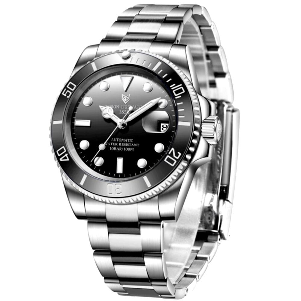 Relógio de pulso mecânico masculino automático de luxo em aço inoxidável Impermeavel