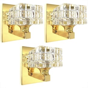 Kit 3 Arandela Dourada Cristal K9 Quadrado Lavabo Bet39