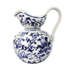 Bule Azul E Branco 20X20X16Cm Vaso Jarra Mesa Posta