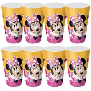 Kit 8 Copos Festa Infantil Melamina Rosa Minnie Disney 300ml - Tuut