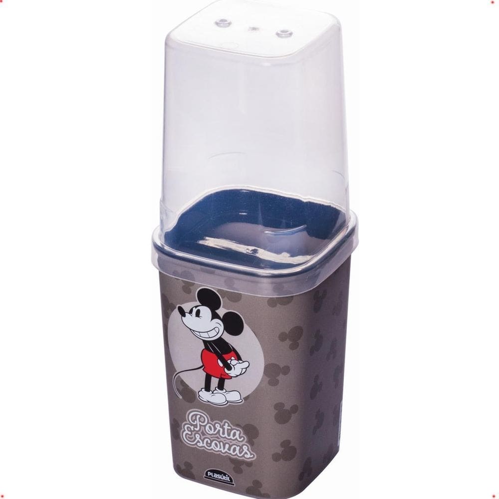 Porta Escovas Em Plástico Cinza/Preto Mickey Mouse 380Ml