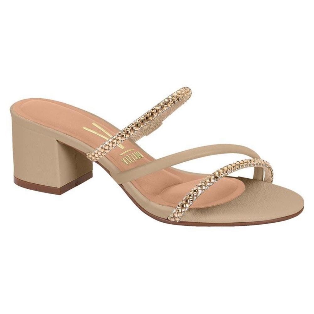 Sandalia Tamanco Com Correia Em Stras Salto Quadrado Vizzano