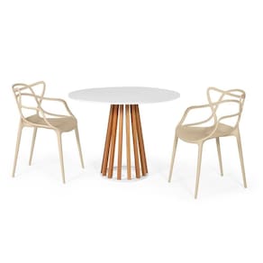 Conjunto Mesa De Jantar Branca 100cm Com 2 Cadeiras - Nude