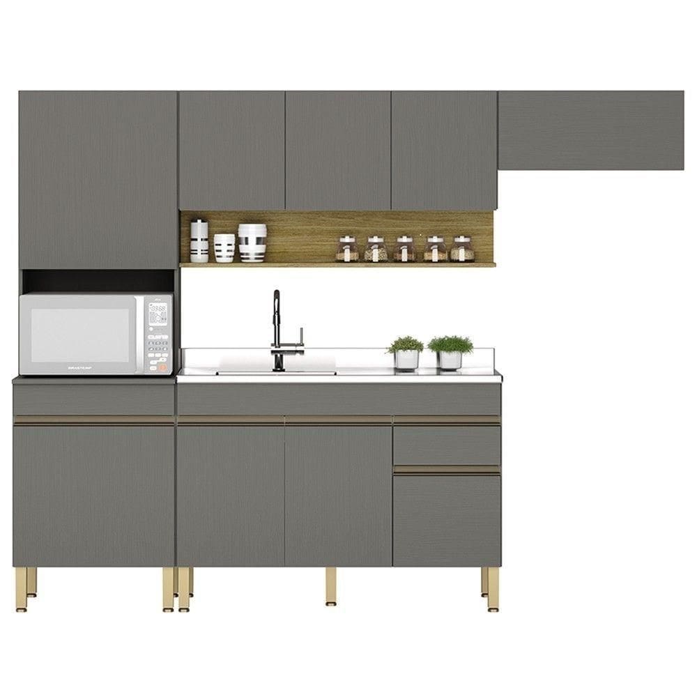 Armário De Cozinha 5 Peças Balcão Com Pia 120cm Lina10 K02 Gris/freijó - Mpozenato