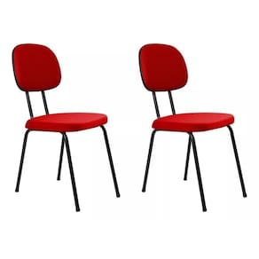 Kit 2 cadeiras palito fixa para recepção igreja recepção sala de espera tecido vermelho