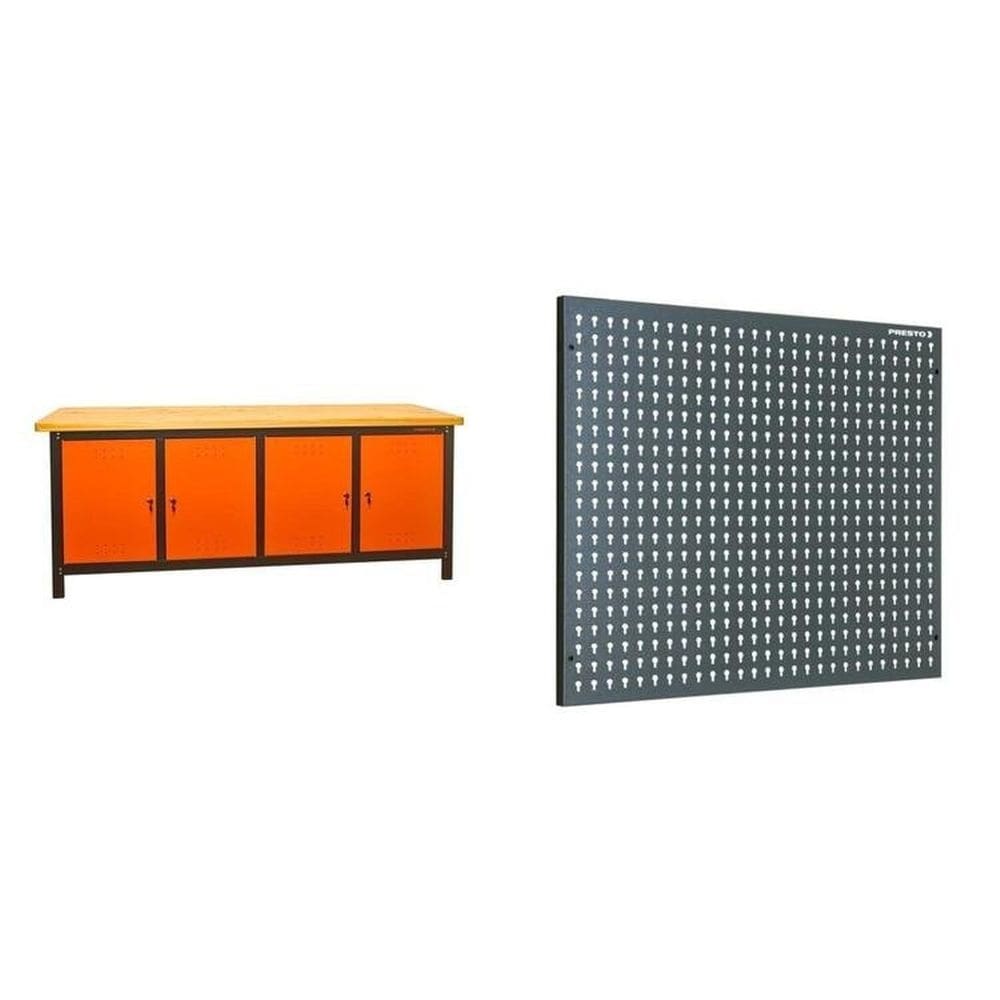 Conjunto de Organização Profissional 1 Bancada Aberta 200cm 1 Painel para Ferramentas em Aço Presto Preto