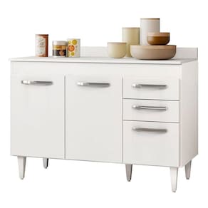 Balcão Gabinete De Pia Com Tampo Suécia 120Cm 03 Portas 02 Gavetas Branco