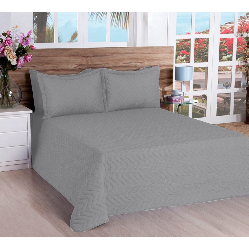 Cobre Leito Matelassado Classic Queen 03 Pçs Cinza [F101]