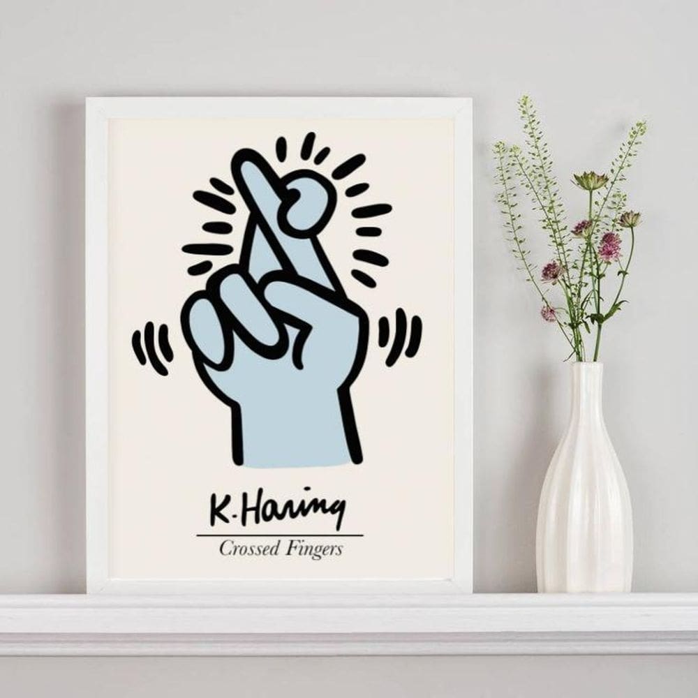 Quadro Keith Haring Crossed Fingers - Azul 33X24Cm