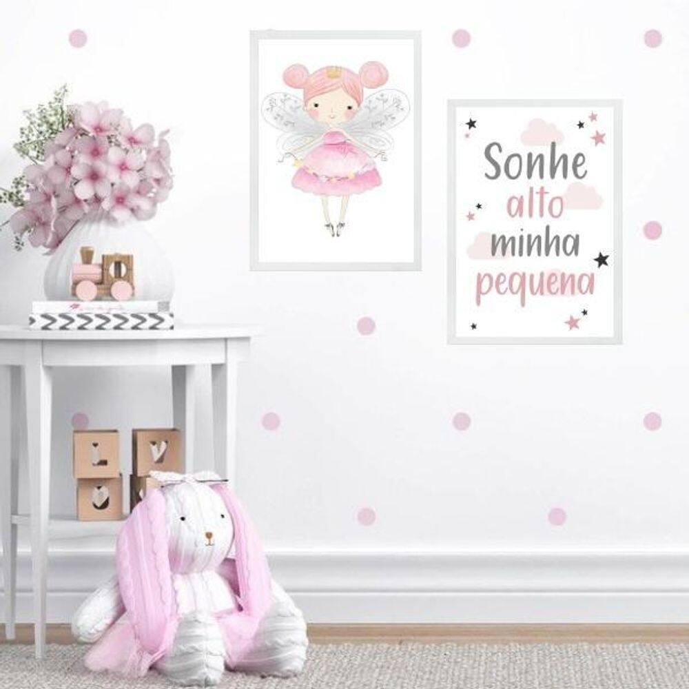 Kit 2 Quadros Infantis Fadinha- Sonhe Alto 45X34Cm