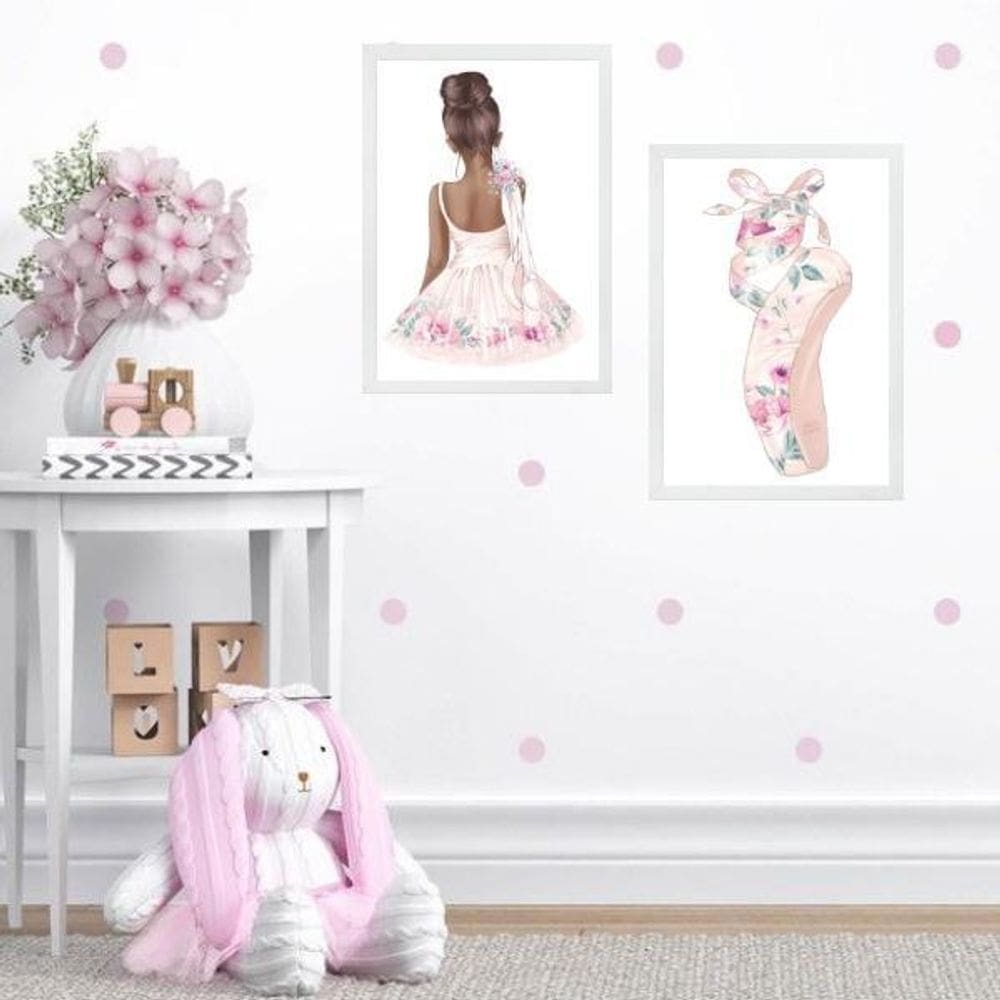 Kit 2 Quadros Quarto Menina Bailarina Floral 24X18Cm - Vidro