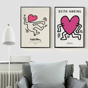 Kit 2 Quadros Keith Haring Heart Love 24X18Cm - Com Vidro
