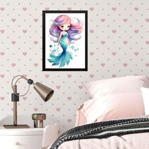 Quadro Infantil Menina Sereinha Aquarela 45X34Cm - Com Vidro