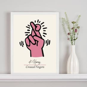 Quadro Keith Haring Crossed Fingers - Rosa 33X24Cm - Vidro