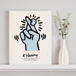 Quadro Keith Haring Crossed Fingers - Azul 33X24Cm - Vidro