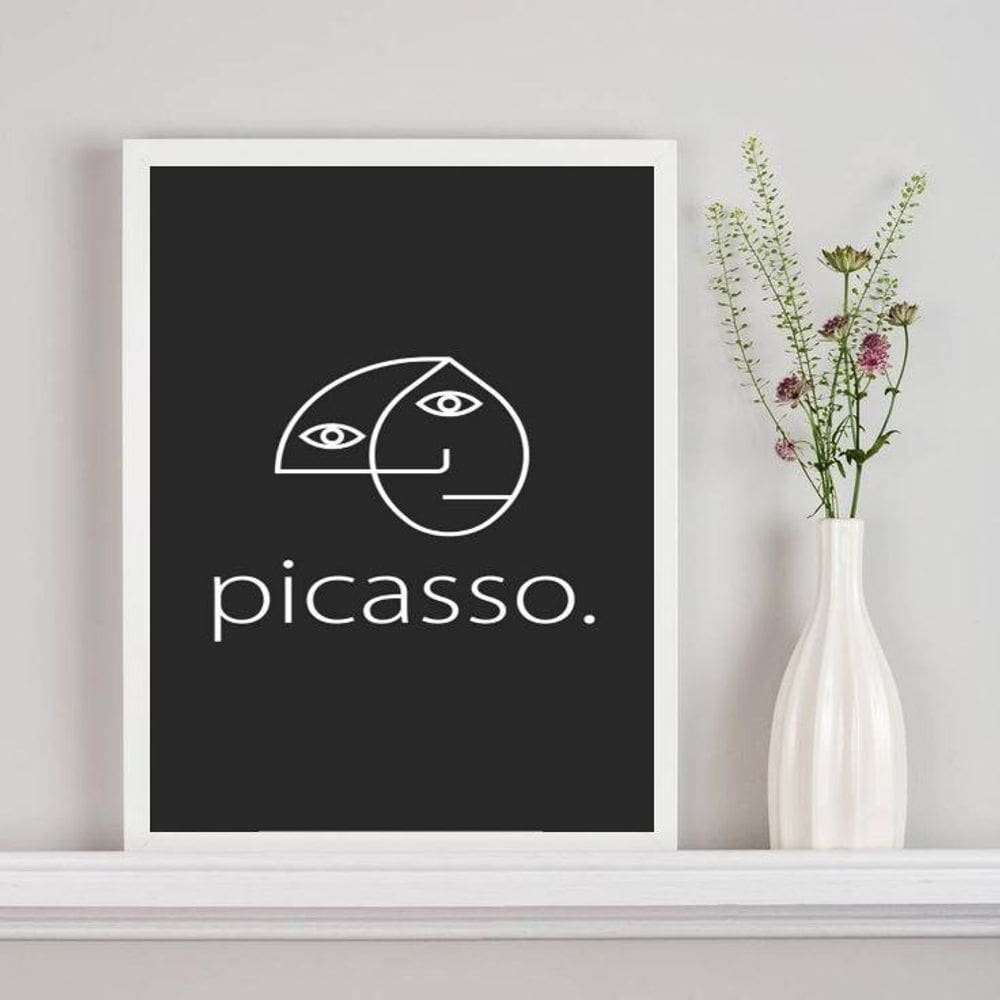 Quadro Minimalista Fundo Preto Picasso 24X18Cm - Com Vidro