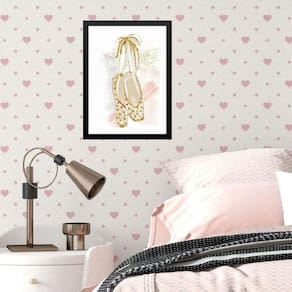 Quadro Infantil Menina Sapatilha Balé Ouro 45X34Cm - Vidro