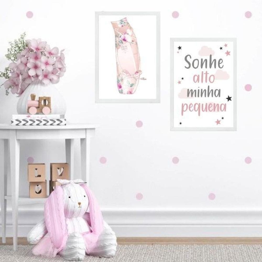Kit 2 Quadros Sapatilha De Balé - Sonhe Alto 33X24Cm - Vidro