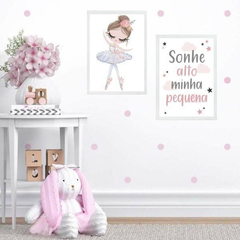 Kit 2 Quadros Menina Bailarina - Sonhe Alto 45X34Cm - Vidro