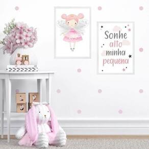 Kit 2 Quadros Infantis Fadinha- Sonhe Alto 45X34Cm - Vidro