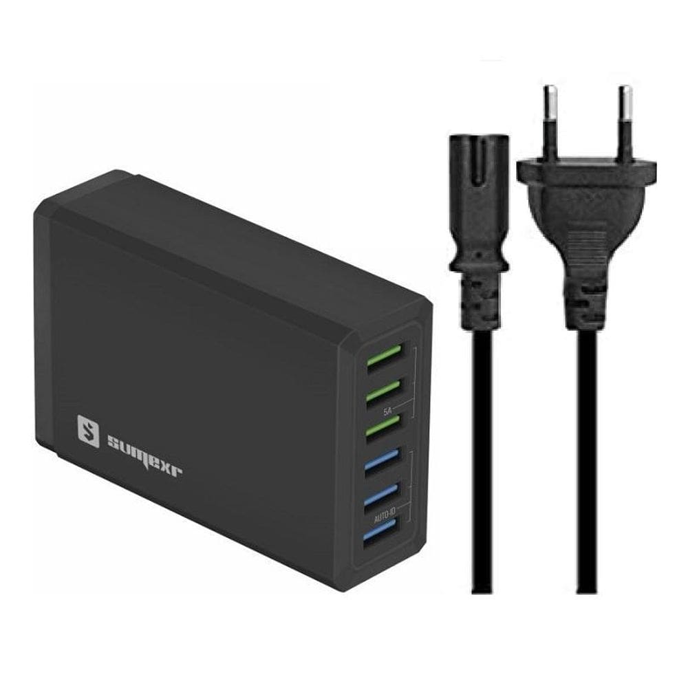 Régua Hub Carregador 10A Rápido 50W 6 Portas Usb Preto Turbo