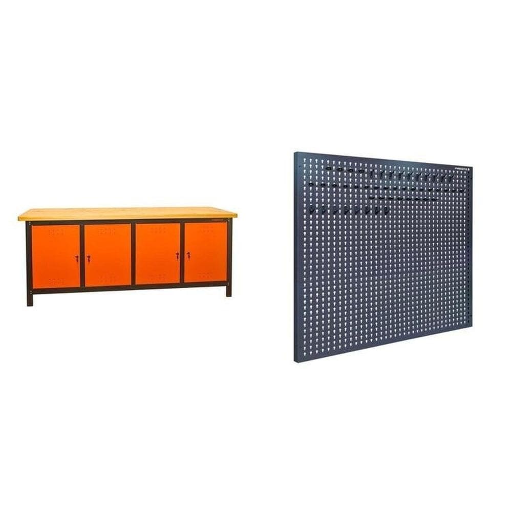 Conjunto de Organização Profissional 1 Bancada Aberta 200cm 1 Painel para Ferramentas em Aço Presto Preto