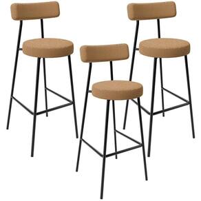 Kit 03 Banquetas Alta Bar Cozinha Sala De Jantar Estrutura Em Aço Milão L02 Bouclê Mostarda