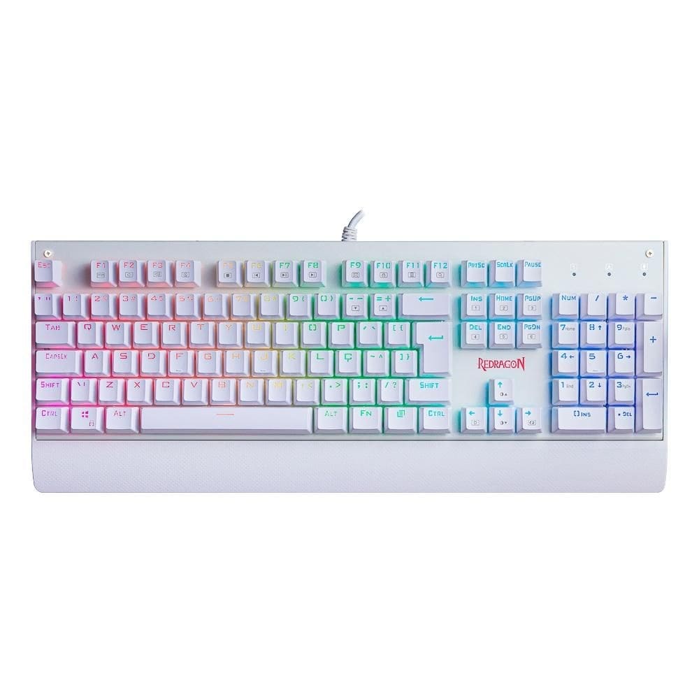 Teclado Mecânico Gamer Redragon Kala K557W RGB Switch Marrom USB 2.0 ABNT2 Branco - K557W-RGB Brown