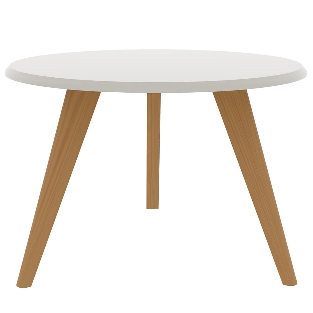 Mesa de Centro 57cm Redonda Pé Palito Tripé Retrô Freijó Off White