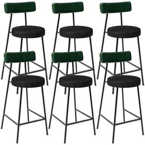 Kit 06 Banquetas Baixa Bar Cozinha Sala De Jantar Milão L02 Facto Verde Preto -LyamDecor