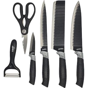 Kit De Facas Cozinha Churrasco Premium Inóx 8 Peças Preto