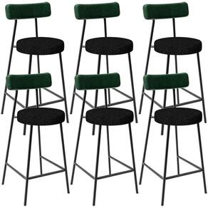 Kit 06 Banquetas Baixa Bar Cozinha E Sala De Jantar Milão L02 Facto Verde Linho Chumbo -LyamDecor