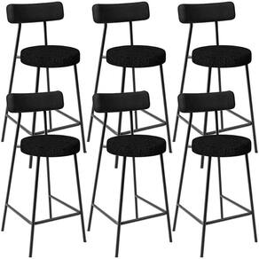 Kit 06 Banquetas Baixa Cozinha Sala Jantar Bancada Milão L02 Couríssimo Preto Linho Chumbo