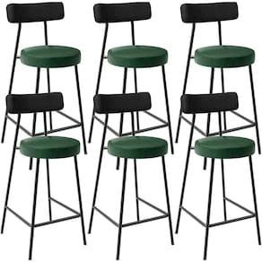Kit 06 Banquetas Baixa Cozinha Sala Jantar Bancada Milão L02 Couríssimo Preto Verde -LyamDecor