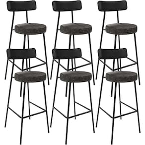 Kit 06 Banquetas Alta Bar Cozinha Sala De Jantar Milão L02 Couríssimo Preto Linho Chumbo