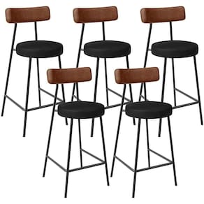 Kit 05 Banquetas Baixa Cozinha Sala Jantar Bancada Milão L02 Couríssimo Marrom Preto -LyamDecor