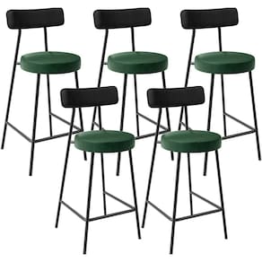 Kit 05 Banquetas Baixa Cozinha Sala Jantar Bancada Milão L02 Couríssimo Preto Verde -LyamDecor