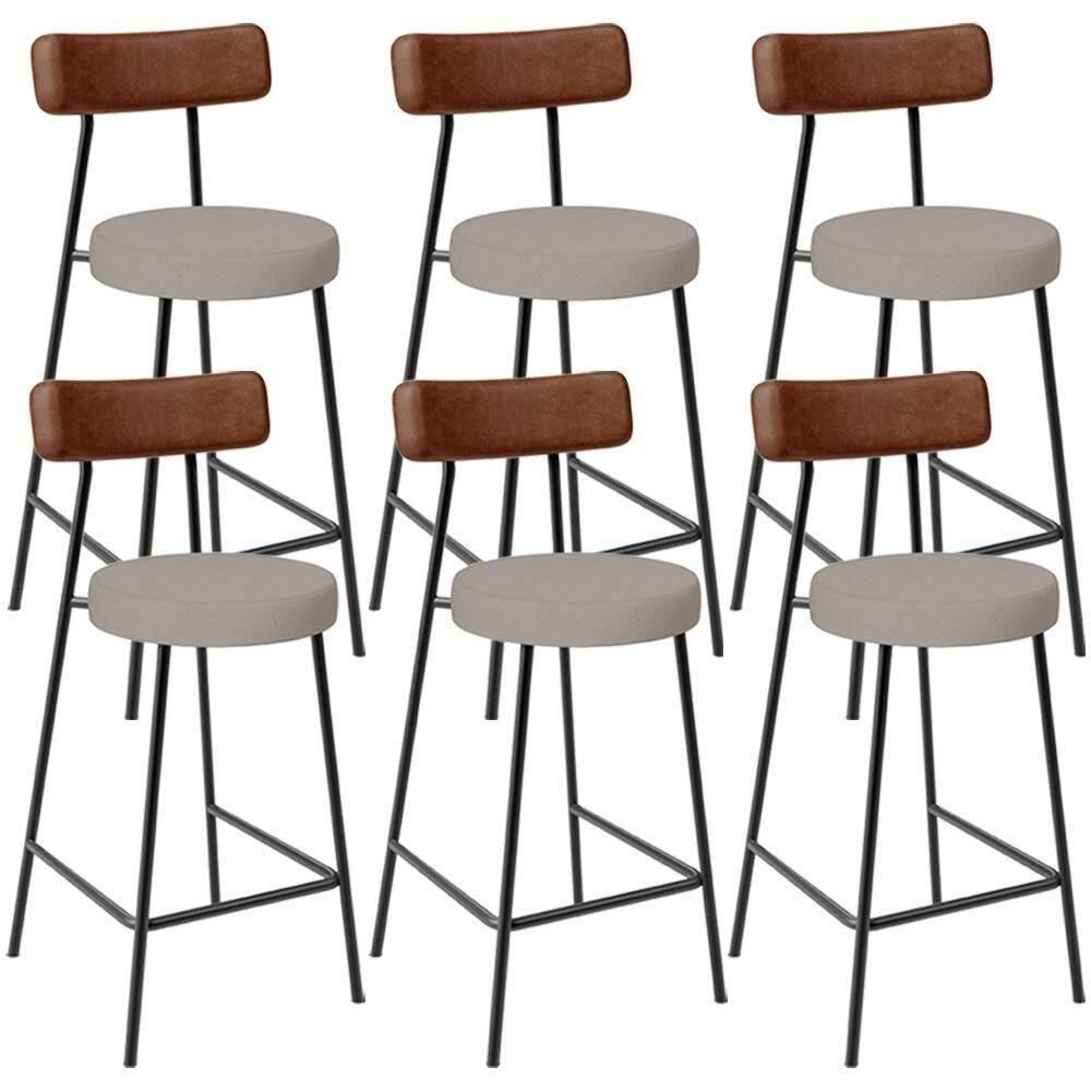 Kit 06 Banquetas Baixa Cozinha Sala De Jantar Milão L02 Couríssimo Marrom Linho Bege - Lyam Decor