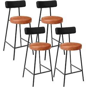 Kit 04 Banquetas Baixa Cozinha Sala Jantar Bancada Milão L02 Couríssimo Preto Camel