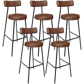 Kit 05 Banquetas Alta Bar Cozinha Sala De Jantar Em Aço Milão L02 Couríssimo Marrom - Lyam Decor