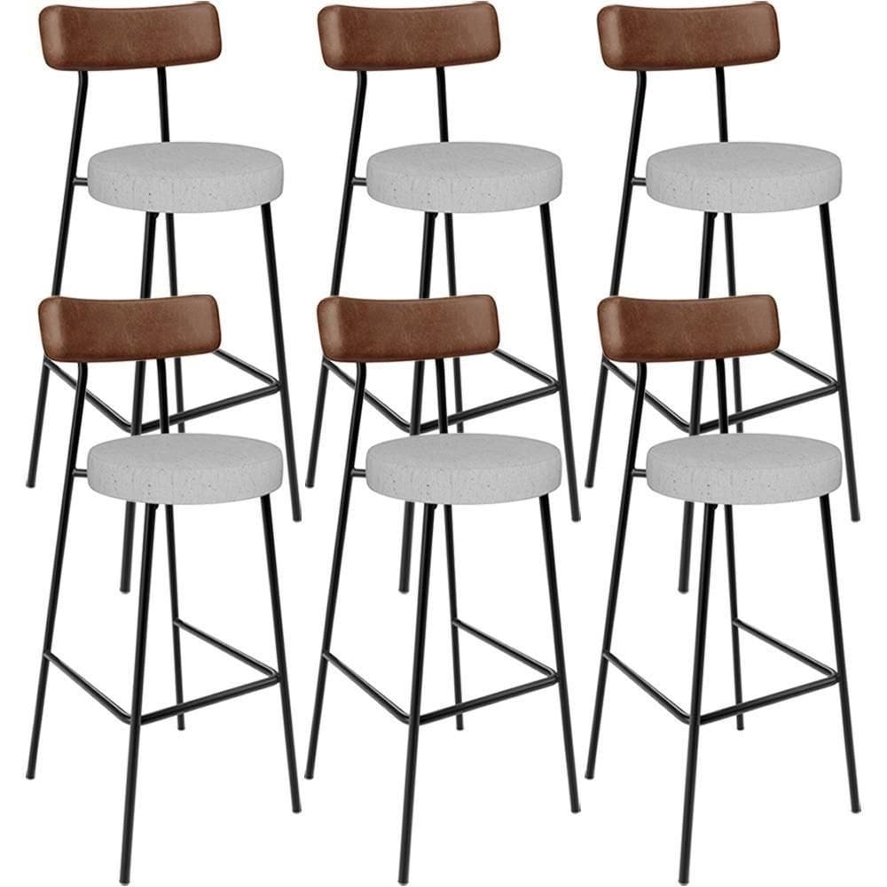 Kit 06 Banquetas Alta Cozinha Bar Sala Jantar Milão L02 Couríssimo Marrom Linho Cinza - Lyam Decor